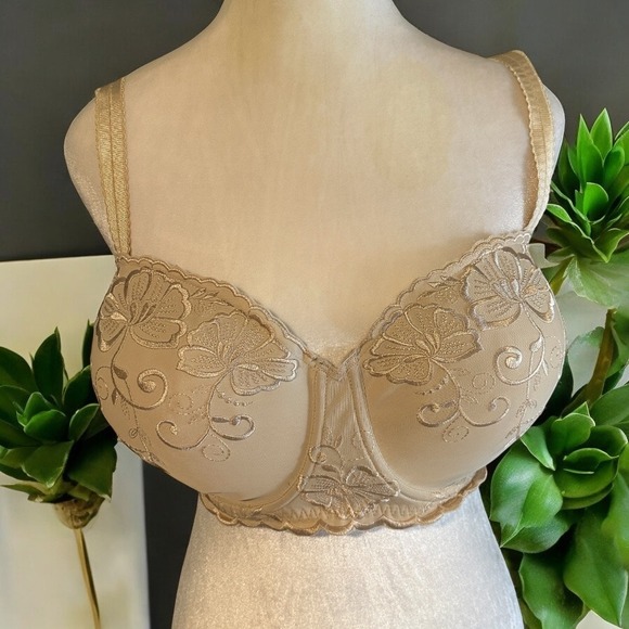 Sweet Nothings by Maidenform Bra 38DD Beige Floral Embroidered Full Coverage - Picture 1 of 11